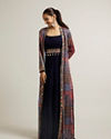 Indigo Blue Imperial Print Long Indo Western with Sequin Work